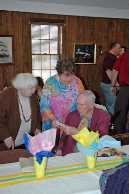 Fun for Finleys
Friends and family gathered on Sunday, April 1 at the American Legion Hall in Mattapoisett to celebrate a combined 170 years of birthdays. About 80 people filled the hall to honor one of the towns most beloved couples, Don and Hope Finley. Don will turn 90 in May and Hope just turned 80 last month. (Photo by Robert Chiarito).
