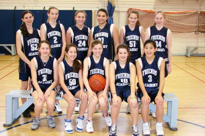 Hoops Champs
The Friends Academy Girls Basketball Team won their championship game on Thursday, February 28 against Rocky Hill with a 48-31 victory. Team members include: seated (l. to r.) Amanda Clark (Mattapoisett), Rachel Schwartz, Mackenzie Reimer, Katie Grigg (all three of Dartmouth) and Alex Berg (Mattapoisett); standing (l. to r.) are Stephanie Roberts (Dartmouth), Anne Walker (Marion), Sarah Kaiser (Mattapoisett), Chelsea Campellone (Fall River), Emily Bejtlich (Rochester) and Stephanie Starrett (Dartmouth).
