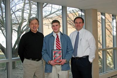 ORR Sportsmanship
Old Rochester Regional High School Athletic Director Bob Catalini recently announced that the South Coast Conference awarded three of the schools winter sports teams with the coveted SCC Sportsmanship Award. Congratulations to the Boys Basketball Team; the Girls Indoor Track Team; and the Boys Ice Hockey Team. Bob also announced that Patrick Haverty, a senior on the ORR Hockey Team, received the individual Sportsmanship Award. (L. to R.) ORR Athletic Director Bob Catalini, Pat Haverty and Coach Jay Hiller.
