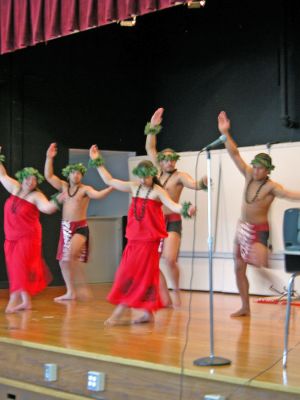 Maori Dancers
Members of the Kahurangi Maori Dance Company of New Zealand demonstrate one of several dances for students at Old Hammondtown School in Mattapoisett. The troupe stopped by the school and the New Bedford Whaling Museum last week as part of a program co-sponsored by the New Bedford ECHO Project (Education through Cultural and Historical Organizations) and the Mattapoisett Parents-Teachers Organization (PTO).
