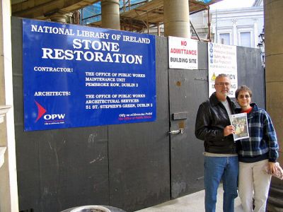 Library in Ireland
Mattapoisett Library Director Judy Wallace and husband David Gries pose with a copy of The Wanderer outside the site of the National Library of Ireland which is currently being restored. (03/22/07 issue)
