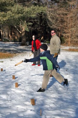 Kubb Match
The members of the Mattapoisett Land Trust hosted a game of Kubb (pronounced koob) on Sunday, January 25 at their Dunseith Garden property where the Seahorse is located on the corner of North Street and Route 6. This ancient game may or may not have ties dating back to the time of the Vikings and has been popular for the last 30 or 40 years on the Island of Gotland and in the southern part of Sweden. (Photo by Robert Chiarito).
