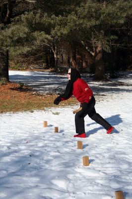 Kubb Match
The members of the Mattapoisett Land Trust hosted a game of Kubb (pronounced koob) on Sunday, January 25 at their Dunseith Garden property where the Seahorse is located on the corner of North Street and Route 6. This ancient game may or may not have ties dating back to the time of the Vikings and has been popular for the last 30 or 40 years on the Island of Gotland and in the southern part of Sweden. (Photo by Robert Chiarito).
