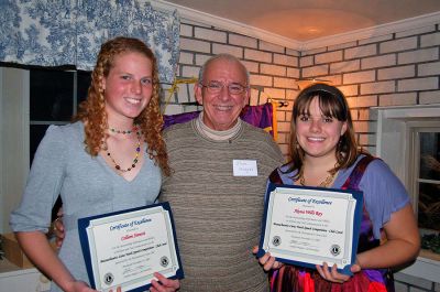 Super Speeches
The Mattapoisett Lions Club recently held its annual speech contest. The theme for this year was "How can my generation contribute to the world we will inherit?" Pictured here are (l. to r.) Colleen Sinnott, runner up, Steve Magyar, Lions Club President, and Alyssa Ray, this year's winner. First place is a $100 savings bond and second place is a $50 savings bond. The winner and possibly the runner up now advance to the zone competition held in early December.
