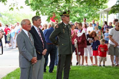 Memorial Day 2007
Members of the sitting Board of Selectmen (l. to r.) Roger Blanchette, Andrew Jeffrey and Jonathan Henry look on as a wreath is placed on the war monument at the Marion Music Hall during the town's Annual Memorial Day Exercises held on Monday, May 28. (Photo by Robert Chiarito).
