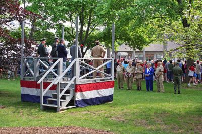 Memorial Day 2007
Members of the Board of Selectmen and officials from the Benjamin D. Cushing Post 2425 VFW spoke during the town's Annual Memorial Day Exercises held outside of the Marion Town House on Monday morning, May 28. (Photo by Robert Chiarito).
