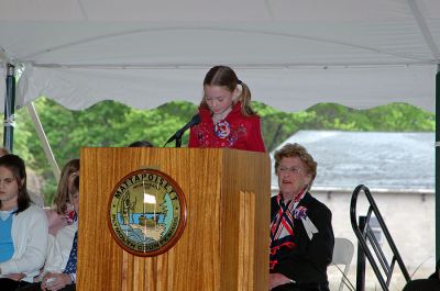 Mattapoisett Birthday Bash
Mary Kate McIntire of Center School reads a portion of the "Act of Incorporation" during Mattapoisett's 150th Birthday Celebration held on Sunday, May 20, 2007 outside Town Hall. (Photo by Tim Smith).
