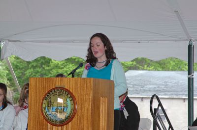 Mattapoisett Birthday Bash
Beth Beatriz of ORR High School reads a portion of the "Act of Incorporation" during Mattapoisett's 150th Birthday Celebration held on Sunday, May 20, 2007 outside Town Hall. (Photo by Tim Smith).

