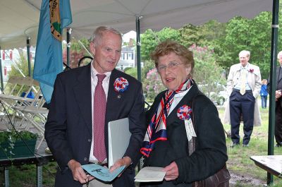 Mattapoisett Birthday Bash
Sesquicentennial organizers Seth Mendell and Jo Pannell pose during Mattapoisett's 150th Birthday Celebration held on Sunday, May 20, 2007 outside Town Hall. (Photo by Tim Smith).
