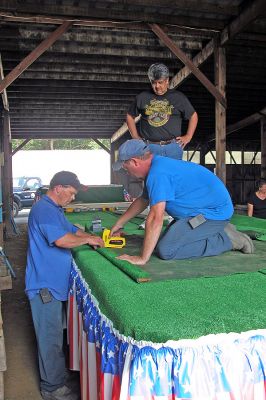 Parade Prep
Members of the Mattapoisett Water Department worked on assembling the Mattapoisett Town Float this past week in preparation for the 150th Sesquicentennial Parade to take place on Saturday, August 4, kicking off a week filled with events. (Photo by Kenneth J. Souza).
