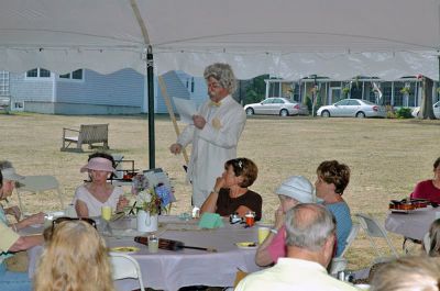 Tea with Twain
Mattapoisett's 150th Sesquicentennial Celebration Victorian Tea with "guest" Mark Twain was held on Wednesday, August 8 in Shipyard Park. (Photo by Tim Smith).
