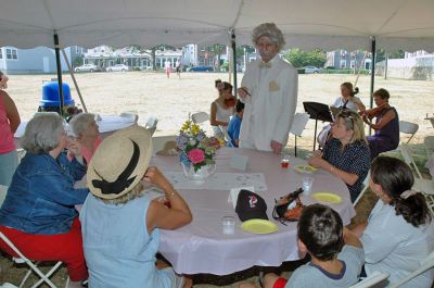 Tea with Twain
Mattapoisett's 150th Sesquicentennial Celebration Victorian Tea with "guest" Mark Twain was held on Wednesday, August 8 in Shipyard Park. (Photo by Tim Smith).
