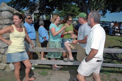 Treasure Hunters
Mattapoisett's 150th Sesquicentennial Celebration "Treasure Hunt" was held on Saturday, August 11 starting in Shipyard Park. It led participants to search for clues at various landmarks throughout town. (Photo by Tim Smith).
