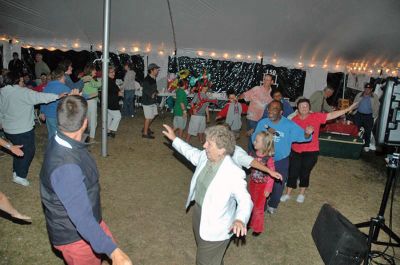 150th Block Party
Mattapoisett's 150th Sesquicentennial Celebration "Block Party" was held on Friday night, August 10 in Shipyard Park under the tent, despite inclement weather. (Photo by Tim Smith).
