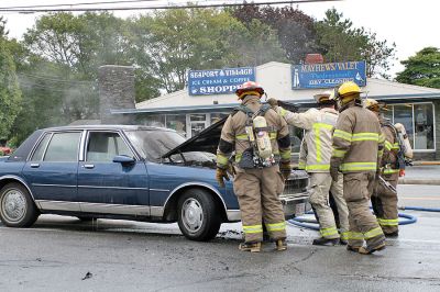 Car Fire
On Tuesday, September 16 around noontime, the Mattapoisett Fire Department responded to a fully-involved car fire on Route 6 directly in front of Ricks Tavern and diagonally across from the Mattapoisett Post Office. The conflagration was doused in minutes and no injuries were reported. (Photo by Pat Aleks).
