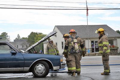 Car Fire
On Tuesday, September 16 around noontime, the Mattapoisett Fire Department responded to a fully-involved car fire on Route 6 directly in front of Ricks Tavern and diagonally across from the Mattapoisett Post Office. The conflagration was doused in minutes and no injuries were reported. (Photo by Pat Aleks).
