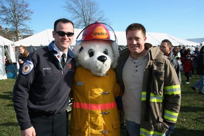 Holiday in the Park
(from left) Mattapoisett Deputy Fire Chief Andy Murray, Sparky the Fire Dog, and Mattapoisett Selectman and firefighter Jordan Collyer enjoy the festivities during Mattapoisett's Annual Holiday in the Park held on Saturday, December 6, 2008 in Shipyard Park. (Photo by Robert Chiarito).
