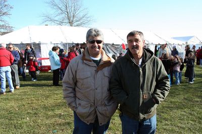 Holiday in the Park
Mattapoisett Selectmen Chairman Steve Lombard and Highway Surveyor Barry Denham enjoy the festivities during Mattapoisett's Annual Holiday in the Park held on Saturday, December 6, 2008 in Shipyard Park. (Photo by Robert Chiarito).
