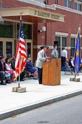 Memorial Day 2007
Florence Eastman Post 280 American Legion Commander Mike Lamoureux addresses the crowd during Mattapoisett's Annual Memorial Day Ceremonies held outside Center School on Monday, May 28. (Photo by Robert Chiarito).
