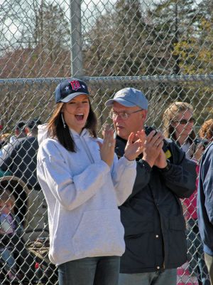 Mattapoisett Opening Day 2007
Opening Day Ceremonies for the 2007 season of Mattapoisett Youth Baseball (MYB) included special guests and local legends such as former American Idol contestant Ayla Brown (pictured), who sang the National Anthem and threw out the ceremonial first pitch, and former Boston Red Sox pitcher Brian Rose. The day also included a tribute to longtime MYB supporter and former Mattapoisett Recreation Director John Haley with the field at Old Hammondtown School in his honor. (Photo by Robert Chiarito).
