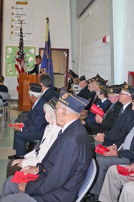 Mattapoisett Veterans Day 2008
American Legion Post Commander Mike Lamoureux addresses the group of veterans during the recent Veterans' Day Exercises held at Old Hammondtown School. (Photo by Kenneth J. Souza).
