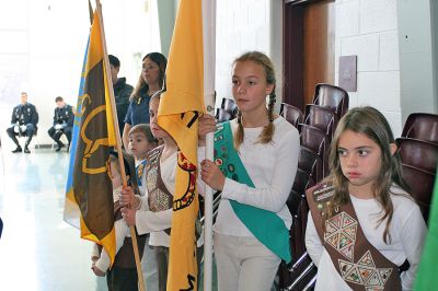 Mattapoisett Veterans Day 2008
Members of the Mattapoisett Girl Scout Troop stand at attention during the Veterans Day exercises held at Old Hammondtown School on November 11. (Photo by Kenneth J. Souza).
