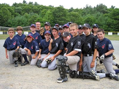 Youth Baseball Championships
Marion and Mattapoisett's 2007 Youth Baseball Major League Divisional Championship Series took place between two Mattapoisett teams: the Indians (blue uniforms) and the White Sox (black uniforms), both pictured here. The White Sox went on to win the championship in a hard-fought battle, winning two games to one.
