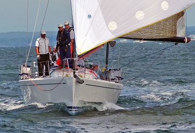 Ghost Chance
Captain Preston Hutchings and his Bermuda crew aboard the new NY42 Morgans Ghost was the first to cross the finish line in the 30th anniversary running of the Marion-Bermuda Cruising Yacht Race. Morgans Ghost was also the first Bermuda boat to take line honors since Robert Mulderigs Starr Trail did the trick in 2003. She finished at 11:06:34 IDT on Tuesday morning, June 19. (Photo by Talbot Wilson).
