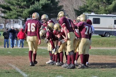 Cougar Classic
Quarterback Jeremy Solberg (#16) calls play during the big "Cougar Classic" game held on November 22 at Old Colony Regional Voke which ended in a heart-breaking shutout, 21-0. (Photo by Robert Chiarito).
