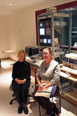 ORR Online
ORR High School Television Instructors Deb Stinson and Lee Shionis look over the newly-installed equipment in the recently reopened television studio in the basement of Old Rochester Regional High School during a recent walk-through of the facility. (Photo by Robert Chiarito).
