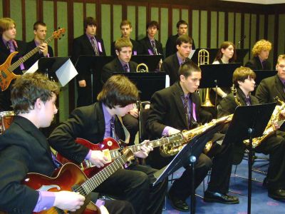 Big Band, Big Finish
The Old Rochester Regional High School Big Band and Jazz Combo, both under the direction of Stan Ellis, recently competed at the Berklee College of Music's 39th Annual High School Jazz Competition on Saturday, March 17. The Jazz Combo took fourth place and the ORR Big Band finished first in their division. (Photo courtesy of Stan Ellis).
