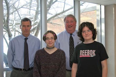 ORR Merit Scholars
School Superintendent Dr. William Cooper and ORR High School Principal Bruce Clarke pose with Laurel Leake and Allison Browne who have been named Commended Students in the 2006 National Merit Scholarship Program. (Photo courtesy of Jane McCarthy).
