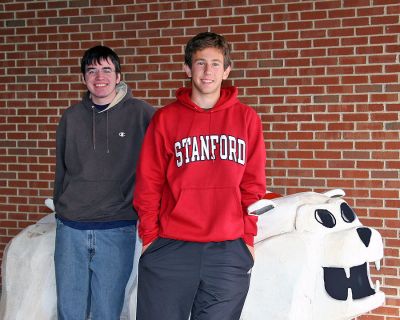 ORR Merit Scholars
Old Rochester Regional High School seniors (from left) Anthony Pettinato and Tyler Frantz recently received Letters of Commendation from the National Merit Scholarship Corporation. Connor Bost, also a recipient, recently moved out of the district. The three are among about 34,000 Commended Students throughout the nation who have been recognized for their exceptional academic promise. (Photo courtesy of Jane McCarthy).
