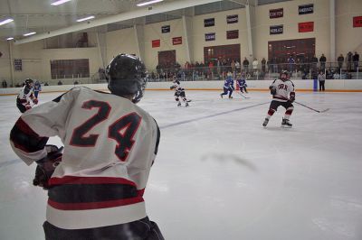 ORR on Ice
The Old Rochester/Fairhaven Hockey team was just seconds away from a win when they faced Wareham at Tabor Academy on Wednesday, January 21 when the Vikings staged a furious comeback, winning the game 6-5 on an empty net goal as time expired. (Photo by Robert Chiarito).
