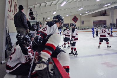 ORR on Ice
The Old Rochester/Fairhaven Hockey team was just seconds away from a win when they faced Wareham at Tabor Academy on Wednesday, January 21 when the Vikings staged a furious comeback, winning the game 6-5 on an empty net goal as time expired. (Photo by Robert Chiarito).
