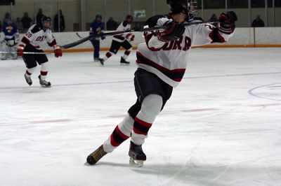 ORR on Ice
The Old Rochester/Fairhaven Hockey team was just seconds away from a win when they faced Wareham at Tabor Academy on Wednesday, January 21 when the Vikings staged a furious comeback, winning the game 6-5 on an empty net goal as time expired. (Photo by Robert Chiarito).
