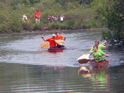 Doubling Up
Conor MacGregor and Danny MacGregor (Team #27) pull ahead as fellow Rochesterites Carl Dias and Aren Johansen (Team #26) follow closely behind as they make their way to the finish line in the 2007 Memorial Day Boat Race on the Mattapoisett River. (Photo by Kenneth J. Souza).
