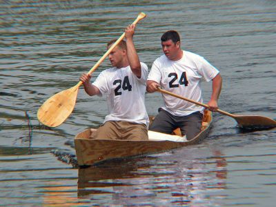 Keep Rowing
Timothy Harding of Marion and Harrison Harding Jr. of Rochester (Team #24) glide toward the finish line in the 2007 Memorial Day Boat Race on the Mattapoisett River. (Photo by Kenneth J. Souza).
