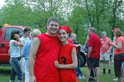 Water Wedding
M.J. Linane of Saugus, MA, and Elise Goyette of Rochester (Team #43) became engaged while making the final trek down the Mattapoisett River in the 2007 Memorial Day Boat Race. A banner asking Elise for her hand in marriage was hung along the Arch Bridge in Mattapoisett just before the two made their way to the finish line. (Photo by Tim Smith).
