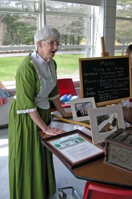 History Lessons
Volunteer members of the Rochester Historical Society presented a diverse program about the town's rich history to members of the Grade 3 classes at Memorial School on Monday, April 30. Among the various topics covered were the first Native American settlers, how early Rochester residents dressed and ate, and what type of games and pasttimes former residents enjoyed. (Photo by Kenneth J. Souza).
