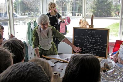 History Lessons
Volunteer members of the Rochester Historical Society presented a diverse program about the town's rich history to members of the Grade 3 classes at Memorial School on Monday, April 30. Among the various topics covered were the first Native American settlers, how early Rochester residents dressed and ate, and what type of games and pasttimes former residents enjoyed. (Photo by Kenneth J. Souza).
