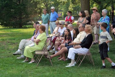 Reading Garden
The Joseph H. Plumb Memorial Library in Rochester recently dedicated a new Reading Garden, an outdoor sculpture garden and sitting area, that was a gift of the family and friends of Steven Santos in his memory on Saturday morning, June 28. (Photo by Robert Chiarito).
