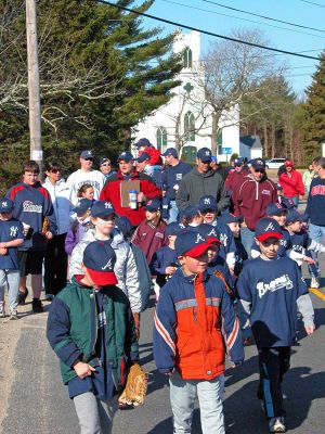 Rochester Opening Day 2007
Members of the Rochester Youth Baseball League (RYB) held their Opening Day Parade and Ceremonies on Saturday, April 14 in the Rochester Town Center. Several hundred youngsters marched from the green in front of the First Congregational Church to their field of dreams, Gifford Park, to mark the opening of the 2007 baseball season. Each of the leagues 20 teams had a place in the parade. (Photo by Robert Chiarito).
