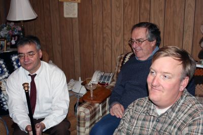 Citizen Cane
Members of the Rochester Board of Selectmen (from left) Richard Nunes, Dan McGaffey and Bradford Morse recently presented ninety-eight-year-old Chester "Chet" Rollins of Rochester with the Boston Post cane during a presentation ceremony at his home on Friday, December 19. (Photo by Kenneth J. Souza).
