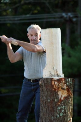 Wood, If I Could
The ever-popular Woodsman Show remains a highlight of Rochesters annual Country Fair and was held on Friday evening, August 22. Here a contestant displays his skills at the difficult and sometimes dangerous axe-throwing competition. Other events included log rolling, bow sawing, disc stacking, spring board chop, two-person cross cut, chainsaw cutting, and downward chop. Some of the woodmen came from as far away as Vermont to compete in this years program. (Photo by Robert Chiarito).
