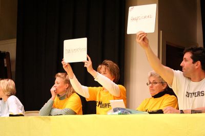 What's the Buzz?
The Second Annual Lizzie Ts Spelling Bee to benefit Marions Elizabeth Taber Library was held on Thursday, March 6 at the Marion Music Hall. Eleven teams of three members each competed in three rounds for the title of "Best Spellers." (Photo by Kenneth J. Souza).
