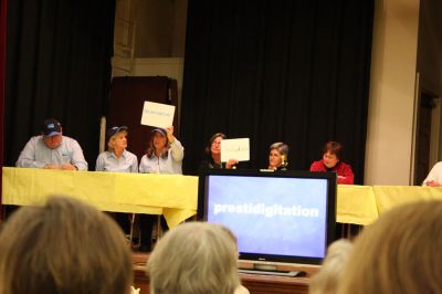 What's the Buzz?
The Second Annual Lizzie Ts Spelling Bee to benefit Marions Elizabeth Taber Library was held on Thursday, March 6 at the Marion Music Hall. Eleven teams of three members each competed in three rounds for the title of "Best Spellers." (Photo by Kenneth J. Souza).
