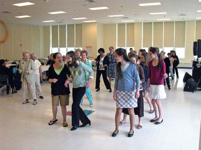 Senior Spring Fling
Seniors from Mattapoisett, Marion and Rochester participated in the eighth annual Spring Fling dance party on Sunday, May 6 in the Sippican School cafeteria. The event was hosted by the Marion Council on Aging (COA) with a group of student volunteers from Old Rochester Regional Junior High School, who not only helped serve refreshments, but also joined their elders on the dance floor for some contemporary and traditional dances. (Photo by Robert Chiarito).
