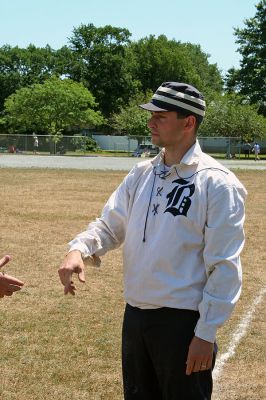 Vintage Base Ball
Members of the Old Ironsides Vintage Base Ball Club played a traditional period game of "base ball" at Old Hammondtown School on Sunday, August 5 as part of Mattapoisett's weeklong 150th Birthday Celebration. (Photo by Robert Chiarito).
