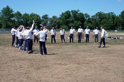 Vintage Base Ball
Members of the Old Ironsides Vintage Base Ball Club played a traditional period game of "base ball" at Old Hammondtown School on Sunday, August 5 as part of Mattapoisett's weeklong 150th Birthday Celebration. (Photo by Robert Chiarito).
